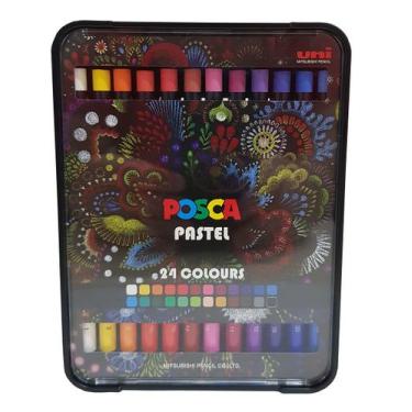 Imagem de Giz De Cera Posca Pastel 24 Cores Uni-ball Mitsubishi Estojo - Uniball