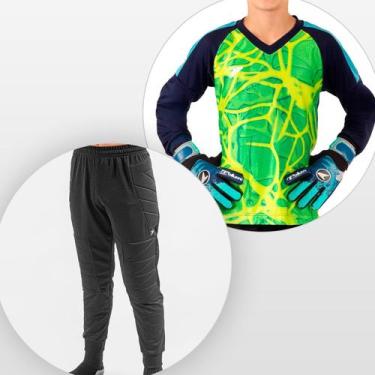 Imagem de Uniforme Goleiro Infantil Manga Longa Acolchoado Proteção UV Poker Cor
