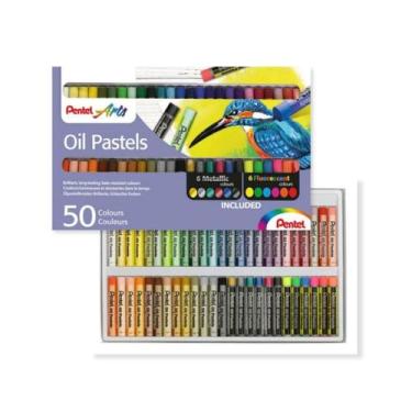Imagem de Giz Pastel Oleoso Pentel com Tons Metálico e Fluorescente 50 Cores