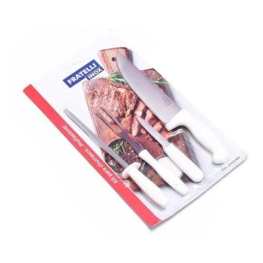 Imagem de Kit Para Churrasco Profissional Com 4 Peças Facas Chaira E Garfo Frate