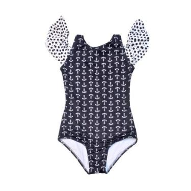 Imagem de Maiô Infantil Proteção UPF50+ Babado Cuba - Black Anchors - Banho Mari