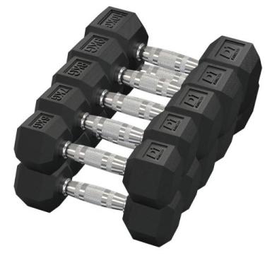 Imagem de Kit Halteres Sextavado Emborrachado pares 6/7/8/9/10kg - D1Fitness