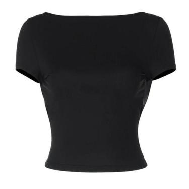 Imagem de Camiseta Cropped Feminina Sem Costas Com Detalhes Franzidos, Gola O, M
