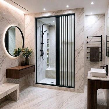 Imagem de Box para Banheiro Sanfonado 185x130cm PVC Preto - BCF