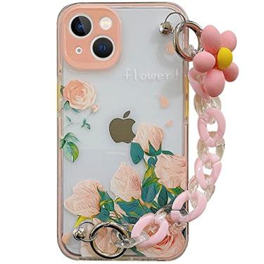 Imagem de Capa de telefone com corda de mão em flor rosa fofa para iPhone 12 13 11 Pro Max 7 8 Plus X XR XS Max Pulseira de flores rosa com capa macia transparente, DS176,3, For, iPhone7Plus