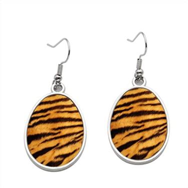 Imagem de Brinco texturizado de pelt de tigre real – Brincos pendurados para meninas – Presente de festa de aniversário dos namorados, Metal, Sem pedras preciosas