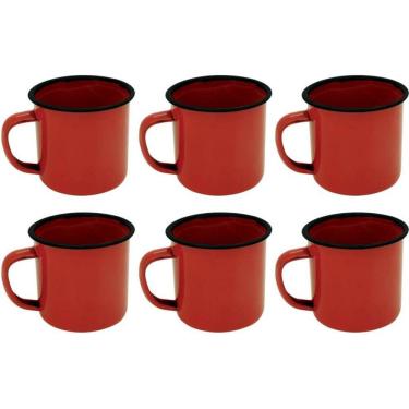 Imagem de Kit Ágata Esmaltada Com 6 Canecas 90ml Cor Vermelha