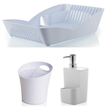 Imagem de Kit Cozinha Infinity Escorredor De Louças e Talheres + Porta Dispenser Detergente - Ou