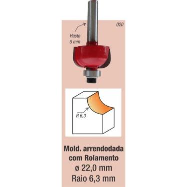 Imagem de Fresa Tupia Borda Meia Cana Rolamentada 22mm Haste 6mm