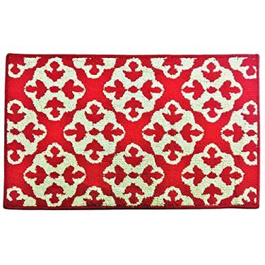 Imagem de Tapete padrão medalhão moderno, antiderrapante para casa, cozinha, tapete de chão, tapete confortável para ficar em pé e entrada, 43 x 71 cm, Vermelho, 17" by 28"