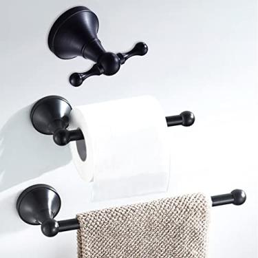 Imagem de Conjunto de ferragens de banheiro preto latão antigo montado na parede gancho de roupão suporte de rolo de papel higiênico porta-toalhas gancho de barra de banho conjunto de acessórios de banho, um conjunto