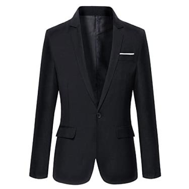 Imagem de Blazer masculino casual de caimento justo, um botão, manga comprida, Preto, XX-Large