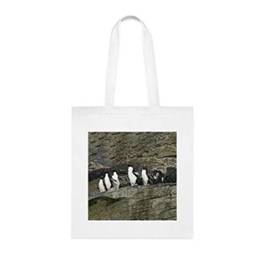 Imagem de Rockhopper Penguins Eudyptes Chrysocome Sacola, Presente para Amantes de Pinguins, Bolsa de Ombro, Sacolas Reutilizáveis, Cesta de Aniversário de Natal, Branco