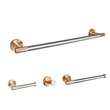 Imagem de Conjunto de ferragens de banheiro escovado ouro rosa toalha barra casaco roupão gancho suporte de papel higiênico acessórios de cozinha para banheiro, conjunto de 4 peças