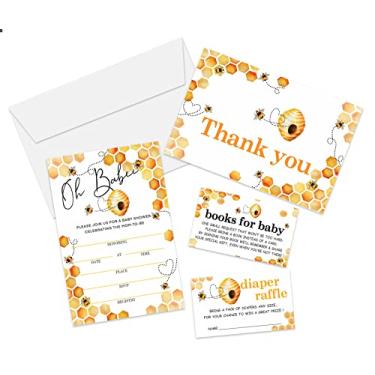 Imagem de Conjunto de convites para chá de bebê, livros para bebê, agradecimento, rifle de fraldas, preencher cartões de convites, cada design tem 25 cartões e envelopes (total de 100 cartões) – (bb013-taozhuang)