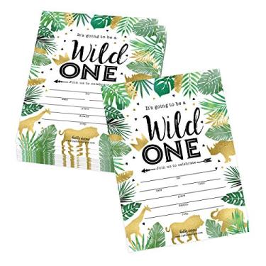 Imagem de 25 Zoológico de safári da selva, convite de festa infantil temático de animais de elefante, convite tropical de leão de coroa, girafa da floresta selvagem um dia, ideia de aniversário de primeiro ano, suprimentos de cartão de bebê, modelo para impressão
