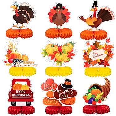 Imagem de Mixed Happy Thanksgiving Centerpieces for Tables - Pack of 9, Thanksgiving Decorations | Thanksgiving Honeycomb Centerpieces, Thanksgiving Table Decorations | Thanksgiving Party Supplies, Turkey Decor