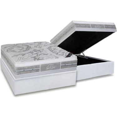 Imagem de Cama Box Baú Casal: Colchão Molas Pocket Ensacadas Castor Super Luxo Látex Plush + Base crc Courano White(138x188)