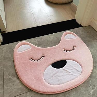 Imagem de Tapete De Pelúcio Para Quarto Banheiro Porta Fofo Urso Lua Macio Linda Decoração 60cm x 50cm (Rosa)
