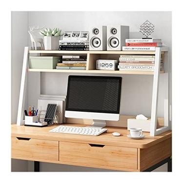 Imagem de KIZQYN Estante de livros de mesa organizador de mesa rack de armazenamento de escritório prateleira de exibição multifuncional suprimentos de escritório acessórios organizador de mesa, estante branca (tamanho: 95x32x65cm)