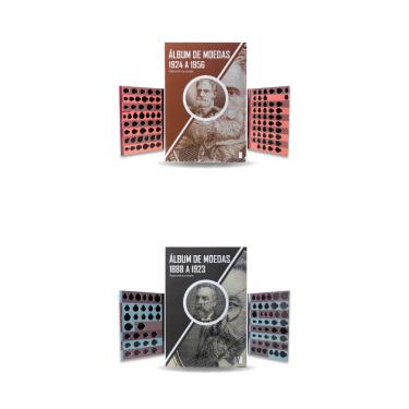 Imagem de 3 álbuns de coleção de moedas 1888 a 1956 réis e cruzeiro com olímpiadas 2012 a 2016