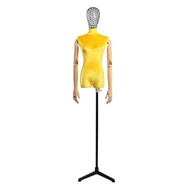 Imagem de Female Mannequin Torso Torso de manequim de busto feminino em forma de vestido, vestido de noiva modelo feminino, tripé de metal/cabeça de metal (Color : Yellow-A)