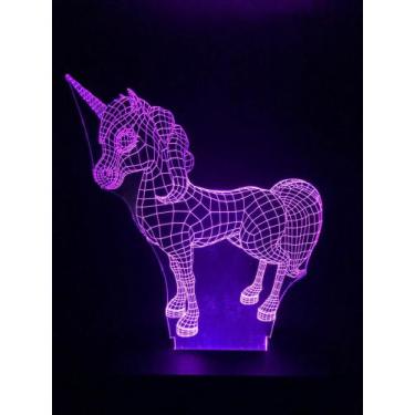 Imagem de Luminária Led 3D, Unicornio, 16 Cores+Controle, Abajur, Infantil, Deco