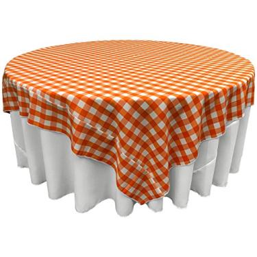 Imagem de LA Linen Toalha de mesa quadrada quadriculada de poliéster, 228 x 238 cm, laranja/branca