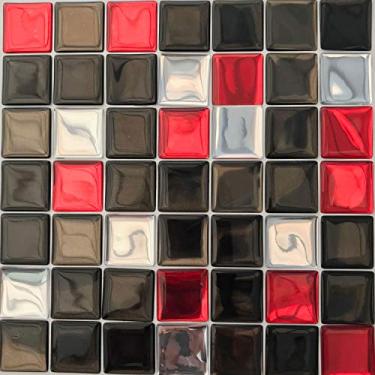 Imagem de Pastilha Adesiva Cromada Vermelha Cinza Resinada, Cromo Sign, 18,5x18,5, Kit 4 Placas