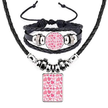 Imagem de Conjunto de joias de pulseira de colar de couro para dia dos namorados rosa fofo
