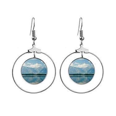 Imagem de Brincos Mountain River Forest Reflection Sky Cloud, argola pendente, joia circular