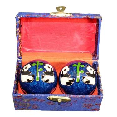 Imagem de Fancyes 2 peças bolas de massagem chinesa exercício handebol com caixa de armazenamento reutilizável suave presente aliviar rigidez bolas chinesas de baoding, Panda Azul