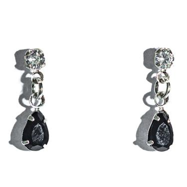Imagem de Brinco Gota Facetada Zircônia Obsidiana Garra Prata 925