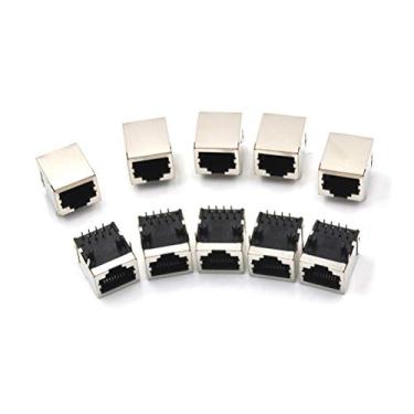 Imagem de MOUDOAUER 10 peças RJ45 liga de cobre 8 pinos fêmea PCB conector conector de placa de ângulo reto 8P8C soquete de cabeça de cristal 15,7 * 18 mm acessório de interface de rede