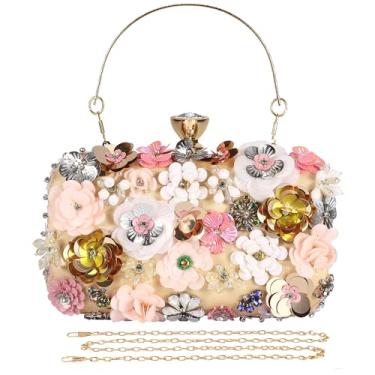 Imagem de Selighting Bolsas femininas coloridas florais clutch para noite formal com contas nupciais bolsa de casamento formatura coquetel bolsas, Damasco, One Size