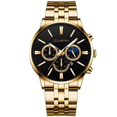 Imagem de Relógio masculino de luxo moderno, moderno, quartzo, pulseira de aço inoxidável, à prova d'água, relógio calculadora vintage, F, One Size