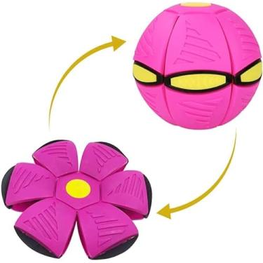 Imagem de Brinquedos para cães de estimação Brinquedos mágicos estranhos Bola de disco voador mágica de deformação descompressiva Pé de Stomp Bola de Stomp para cães de gatos adultos (Rosa vermelha,três luzes)