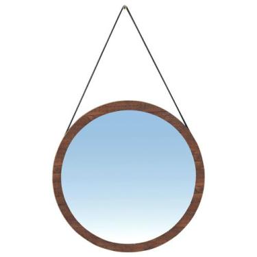 Imagem de Espelho Redondo Decorativo Melk 65cm Com Tira De Couro Madeira Maciça