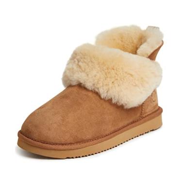 Imagem de Dearfoams Bota feminina dobrável Fireside genuína resistente à água para uso interno/externo, Castanho, 35