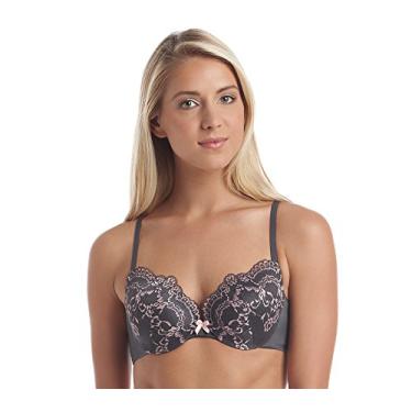 Imagem de Sutiã Demi com aro, o melhor sutiã push-up com tecnologia Wonderbra, sutiã com acabamento em renda suave com bojo push-up, Fumo nascente/Pêssego suave, 36C