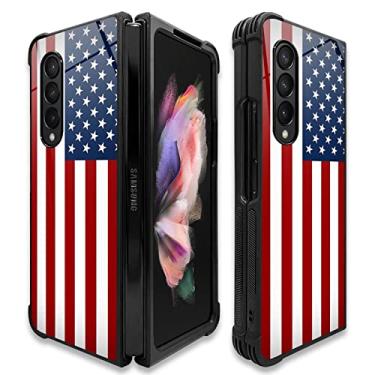 Imagem de CARLOCA Capa compatível com Samsung Galaxy Z Fold 3 5G, design gráfico de identidade de bandeiras americanas vermelhas e azuis à prova de choque antiarranhões capa de acrílico rígido para Samsung Galaxy Z Fold 3 5G