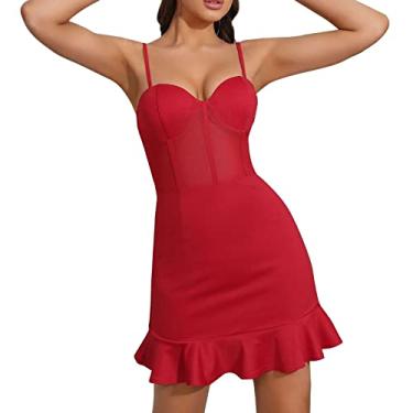 Imagem de Vestido feminino espartilho vestido de verão plus size mini vestido sexy de verão vestido elegante vestido de confirmação frente única, Vermelho, M