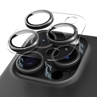 Imagem de Kanosan Para iPhone 15 Pro/iPhone 15 Pro Max Protetor de lente de câmera com glitter, acrílico transparente Plus anel de liga de alumínio 9H capa de câmera de tela de vidro temperado para iPhone 15 Pro Max/15 Pro, preto