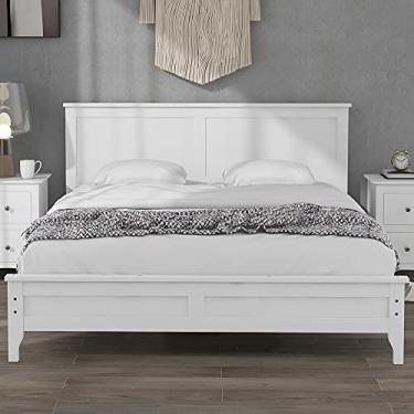 Imagem de Queen Size Plataforma Estrutura de Cama de Madeira Suporte de Madeira Maciça Cama Queen Plataforma Sem Caixa Mola Necessária Montagem Fácil Sem Colchão Branco 205 cm x 154 cm x 97 cm
