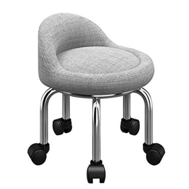 Imagem de Banco de rolamento baixo com rodas universais, assento de rolo de couro PU, banco redondo com rodinhas para escritório em casa, fitness, garagem, jardinagem (cor: C, tamanho: altura 32 cm) (C altura