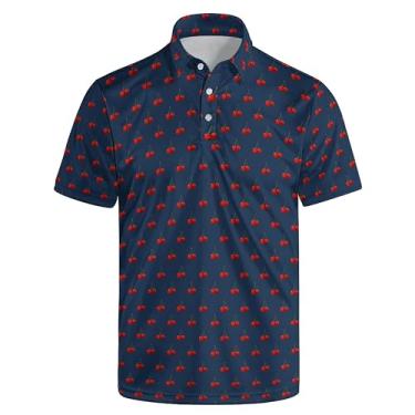 Imagem de Lxopogk Camisa polo masculina de golfe de manga curta com absorção de umidade e ajuste seco divertida para homens, Cereja, XXG