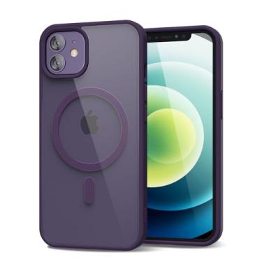 Imagem de Oakxco Capa para iPhone 12/iPhone 12 Pro, magnética, transparente, fina, não amarela, capa protetora de plástico rígido para mulheres, roxo escuro