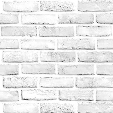 Imagem de ComShion Papel de parede de tijolo branco para destacar e colar, 45 cm x 998 cm, papel de contato de tijolo branco sintético autoadesivo para parede de destaque de lareira, papel de parede Backsplash Escola.