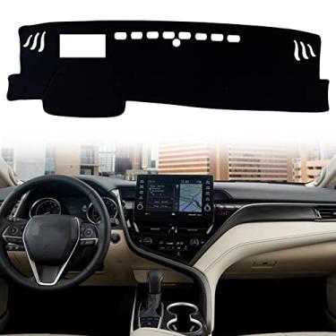 Imagem de KEEGTBOX Capa de tapete de painel console central interior personalizado compatível com Toyota Camry XSE XLE TRD Sedan 2018 2019 2020 2021 2022 Acessórios de capas de tapete de painel (com acabamento preto HUD)