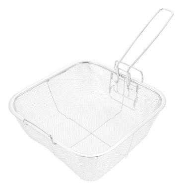 Imagem de Hemoton Cesta de fritura de aço inoxidável com alça cesta de fritura de arame cesta de fritadeira quadrada cesta de malha fritura frita cesta de batatas fritas cesta coador para fritar servindo